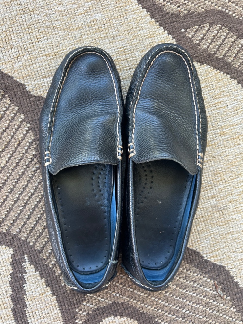 Polo by Ralph Lauren Black Leather Slip-On Loafers with Contrast Stitching